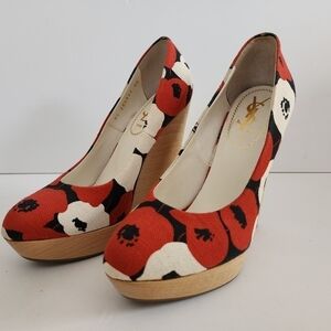 YSL Yves Saint Laurent Floral Canvas Platform Wedge Size 38